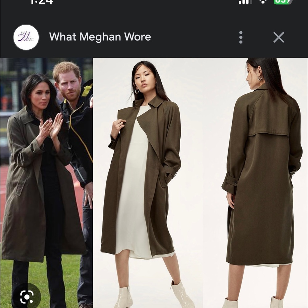 Aritzia Olive Trench Coat with Back Storm Flap
